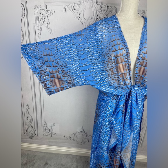 Luxury Two Piece Crocodile Pants Set Chiffon Kimono Kaftan Swimsuit Coverup. - Picture 9 of 14